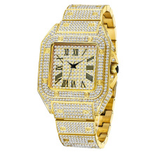 MISS FOX V324 Stylish Square Watches Men Quartz Watch Classic Full Diamond Stainless Steel